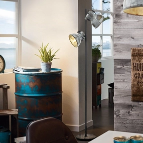 Eglo Barnstaple 2 Light Black & Wooden Based Floor Lamp - Zinc Shades creative lampshade design