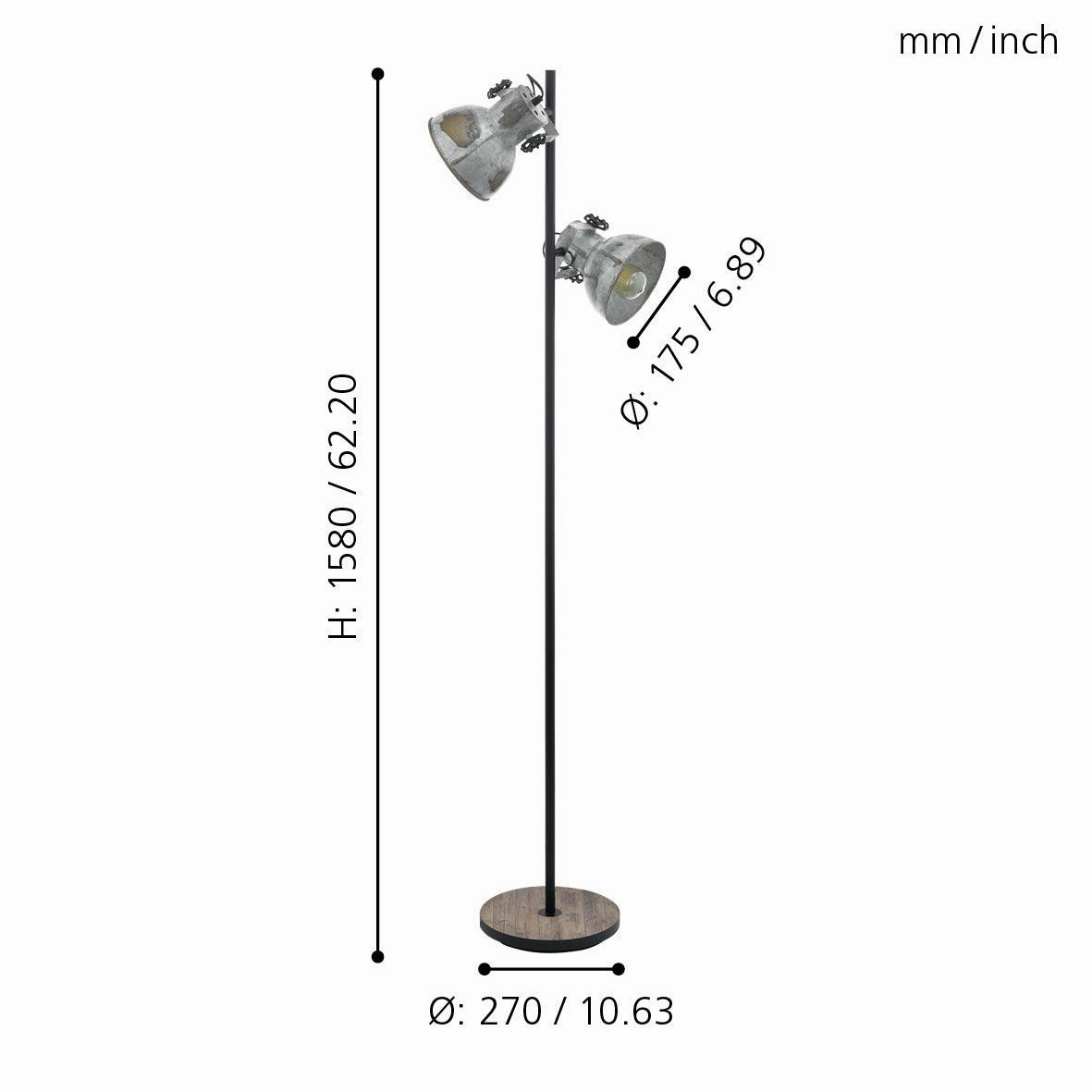 Eglo Barnstaple 2 Light Black & Wooden Based Floor Lamp - Zinc Shades
