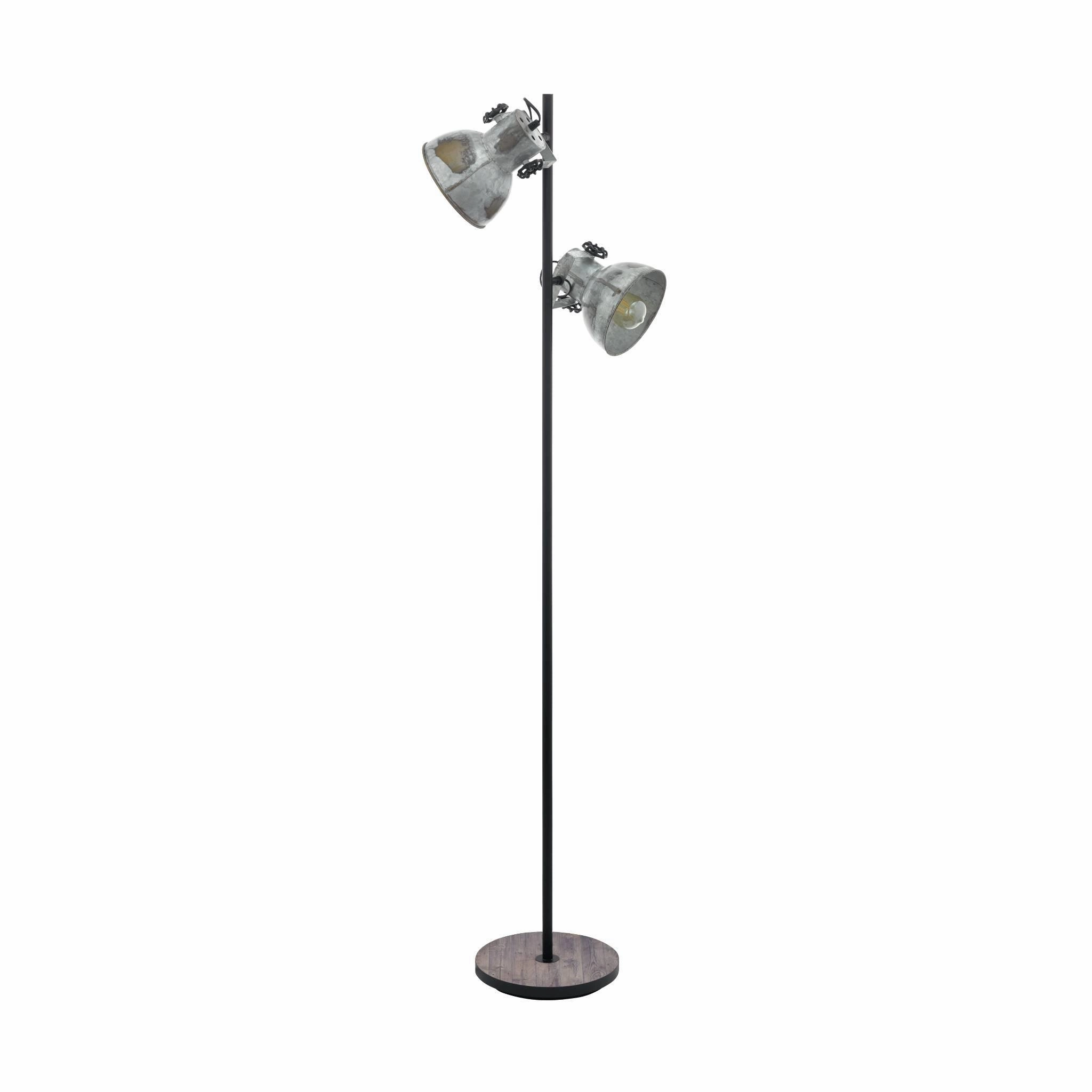 Eglo Barnstaple 2 Light Black & Wooden Based Floor Lamp - Zinc Shades