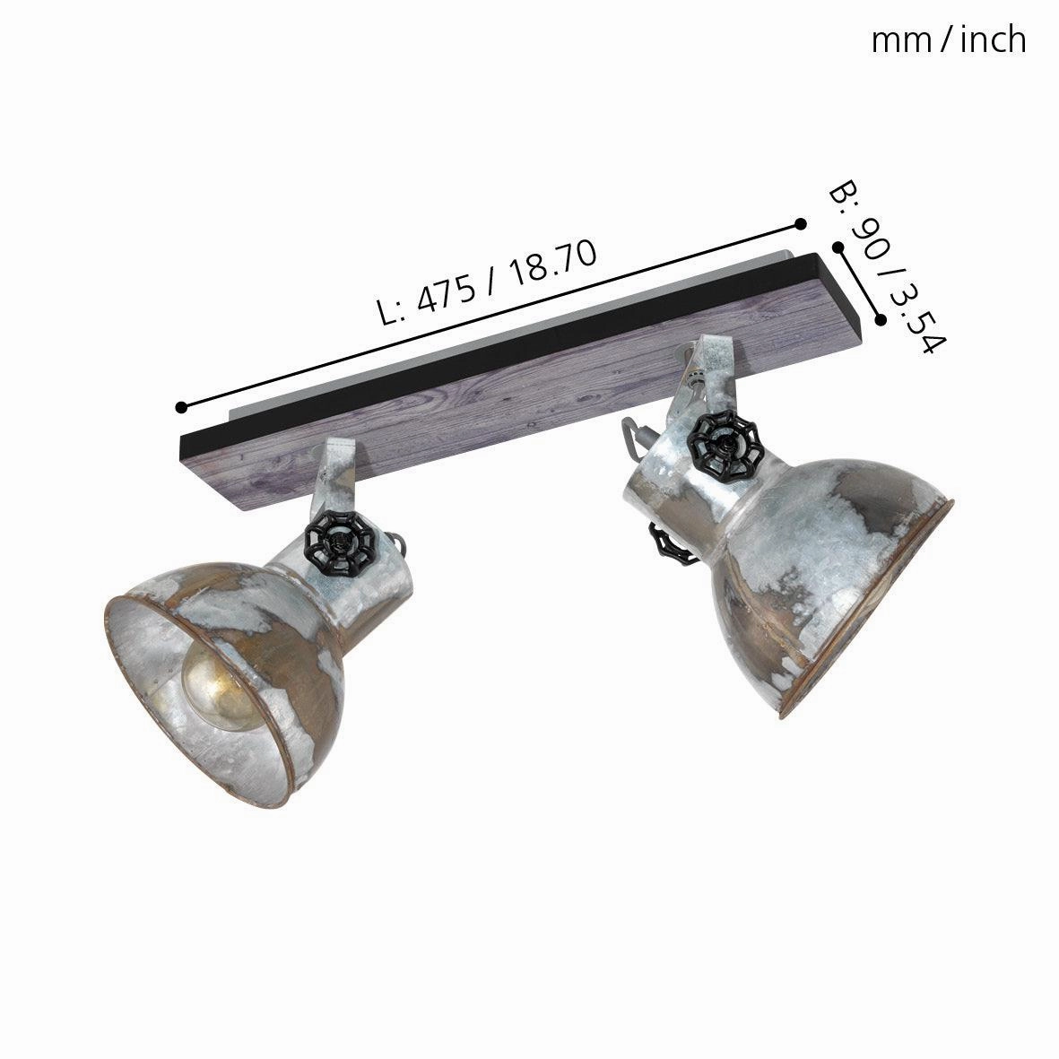 Eglo Barnstaple Wood & Distressed Steel 2 Light Bar Spotlight