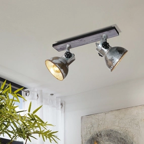 Eglo Barnstaple Wood & Distressed Steel 2 Light Bar Spotlight tall arc lamp for living room