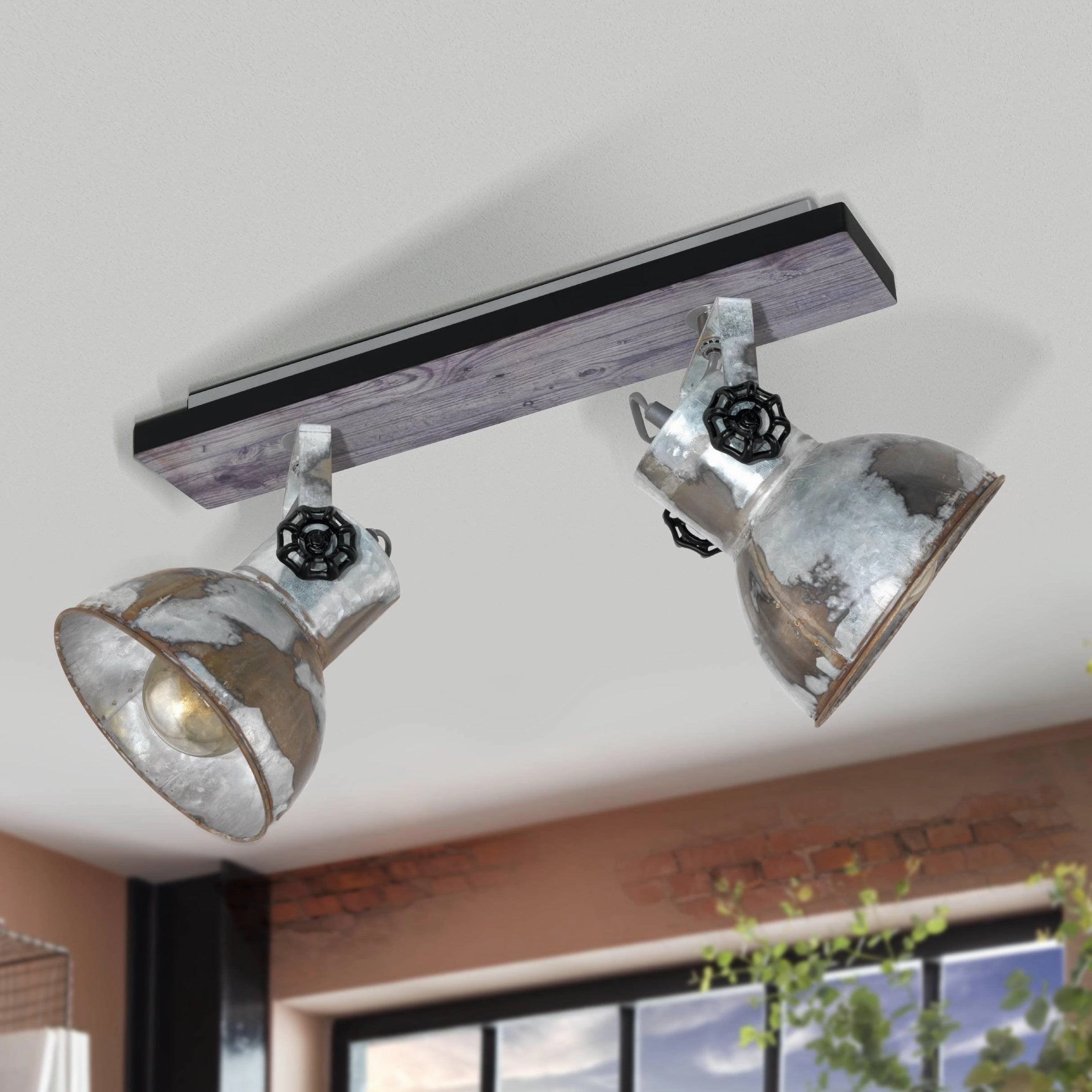 Eglo Barnstaple Wood & Distressed Steel 2 Light Bar Spotlight