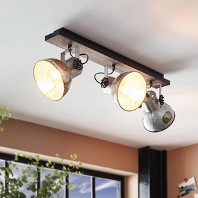 Eglo Barnstaple Wood & Distressed Steel 3 Light Bar Spotlight tall arc lamp for living room