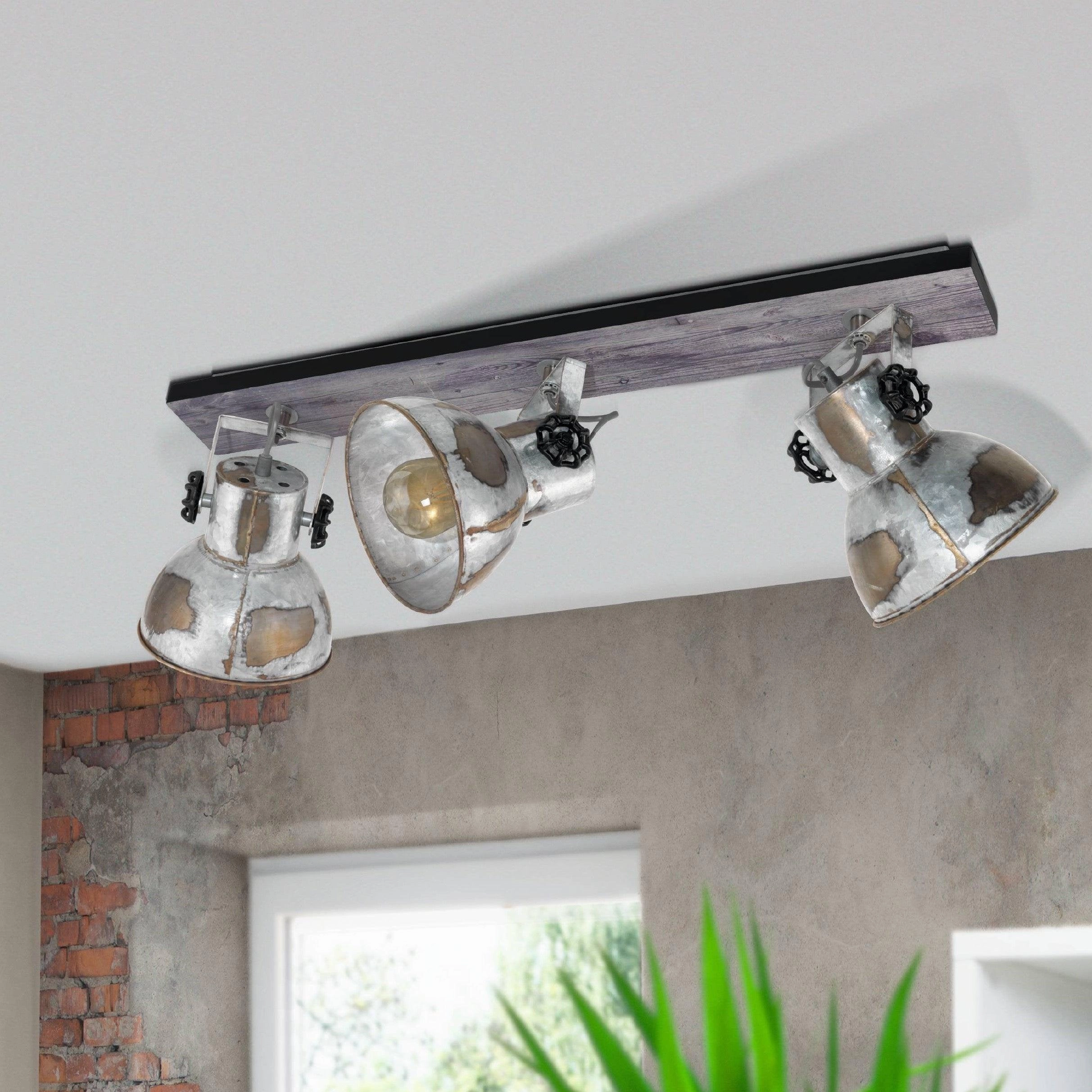 Eglo Barnstaple Wood & Distressed Steel 3 Light Bar Spotlight