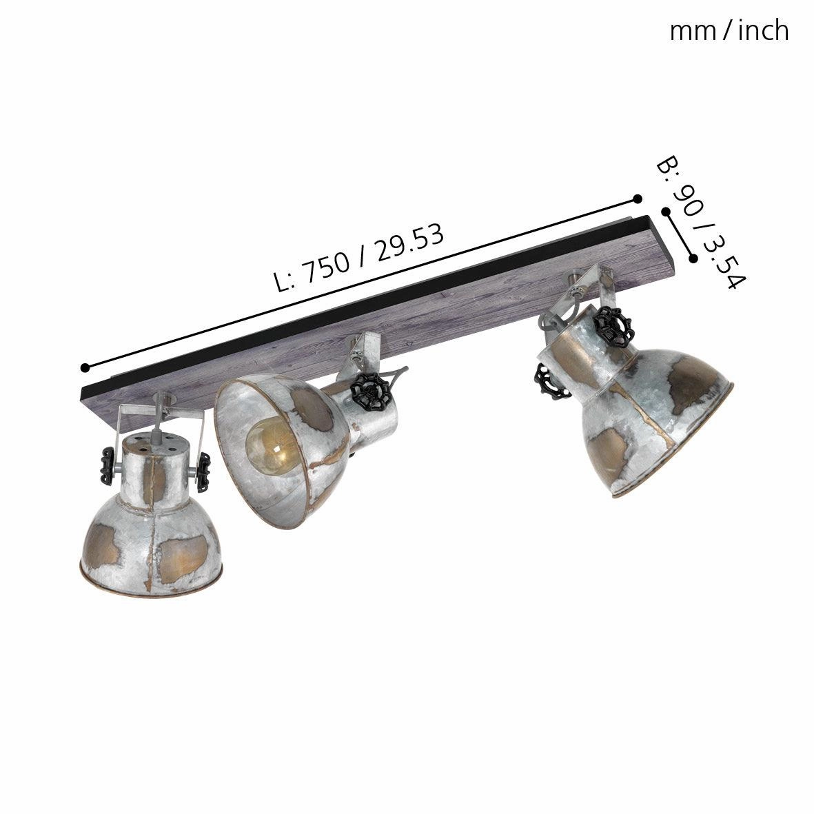 Eglo Barnstaple Wood & Distressed Steel 3 Light Bar Spotlight