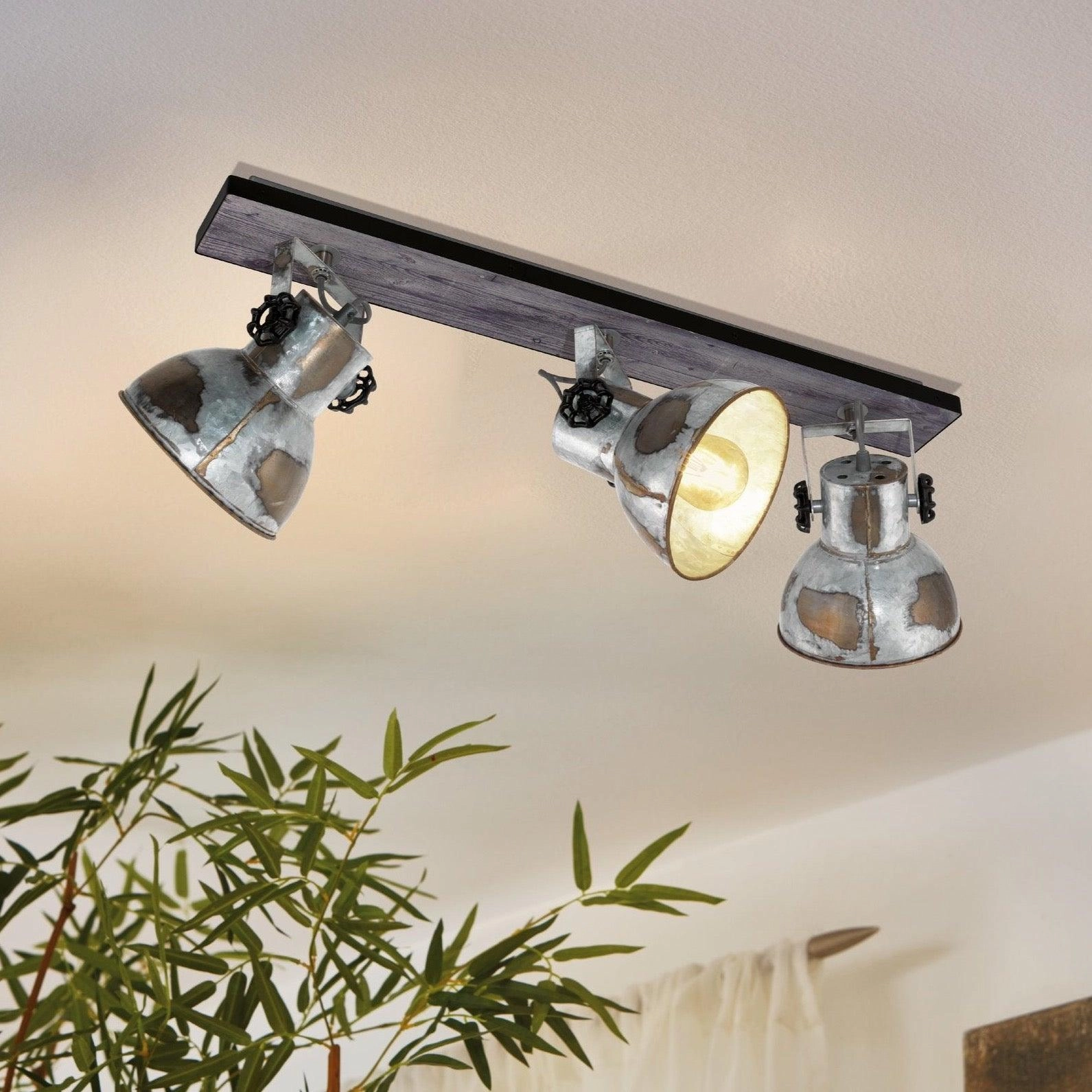 Eglo Barnstaple Wood & Distressed Steel 3 Light Bar Spotlight