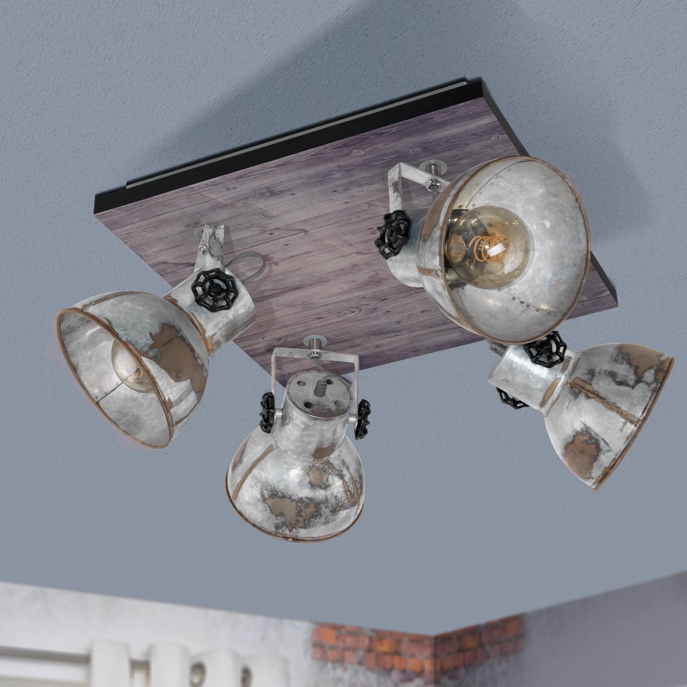 Eglo Barnstaple Wood & Distressed Steel 4 Light Plate Spotlight