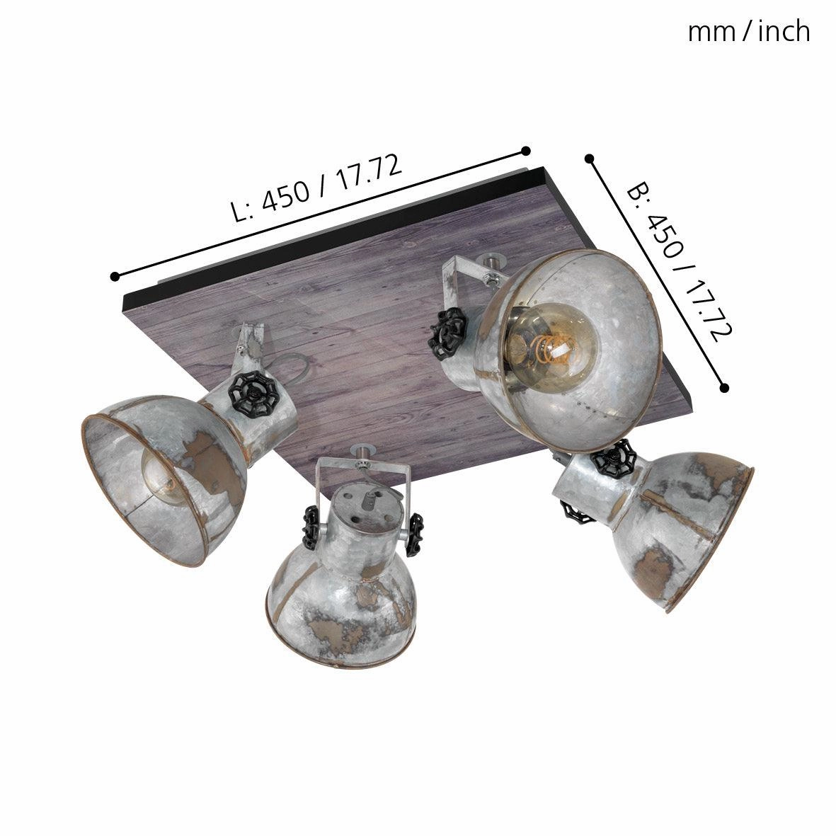 Eglo Barnstaple Wood & Distressed Steel 4 Light Plate Spotlight