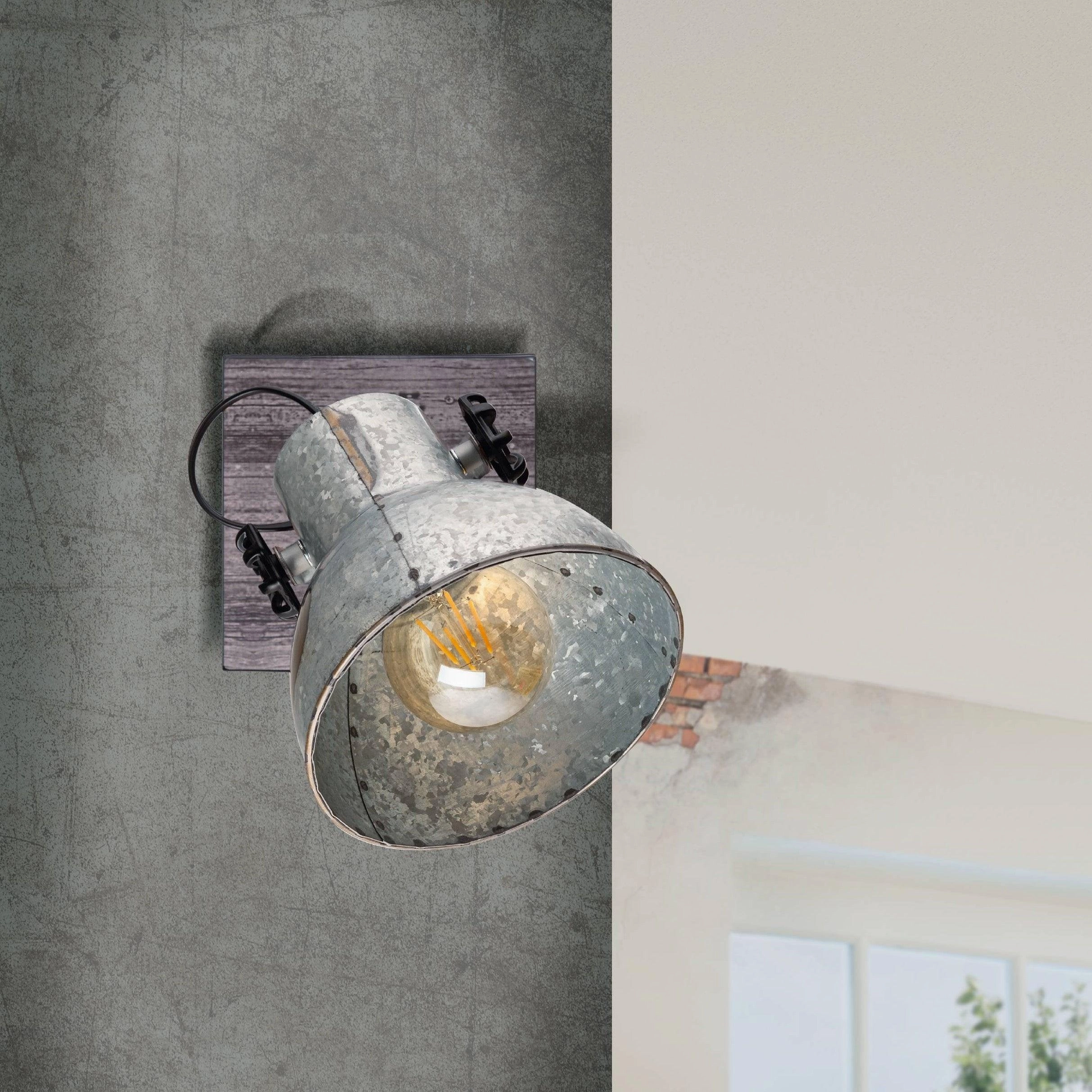 Eglo Barnstaple Wood & Distressed Steel Wall Spotlight
