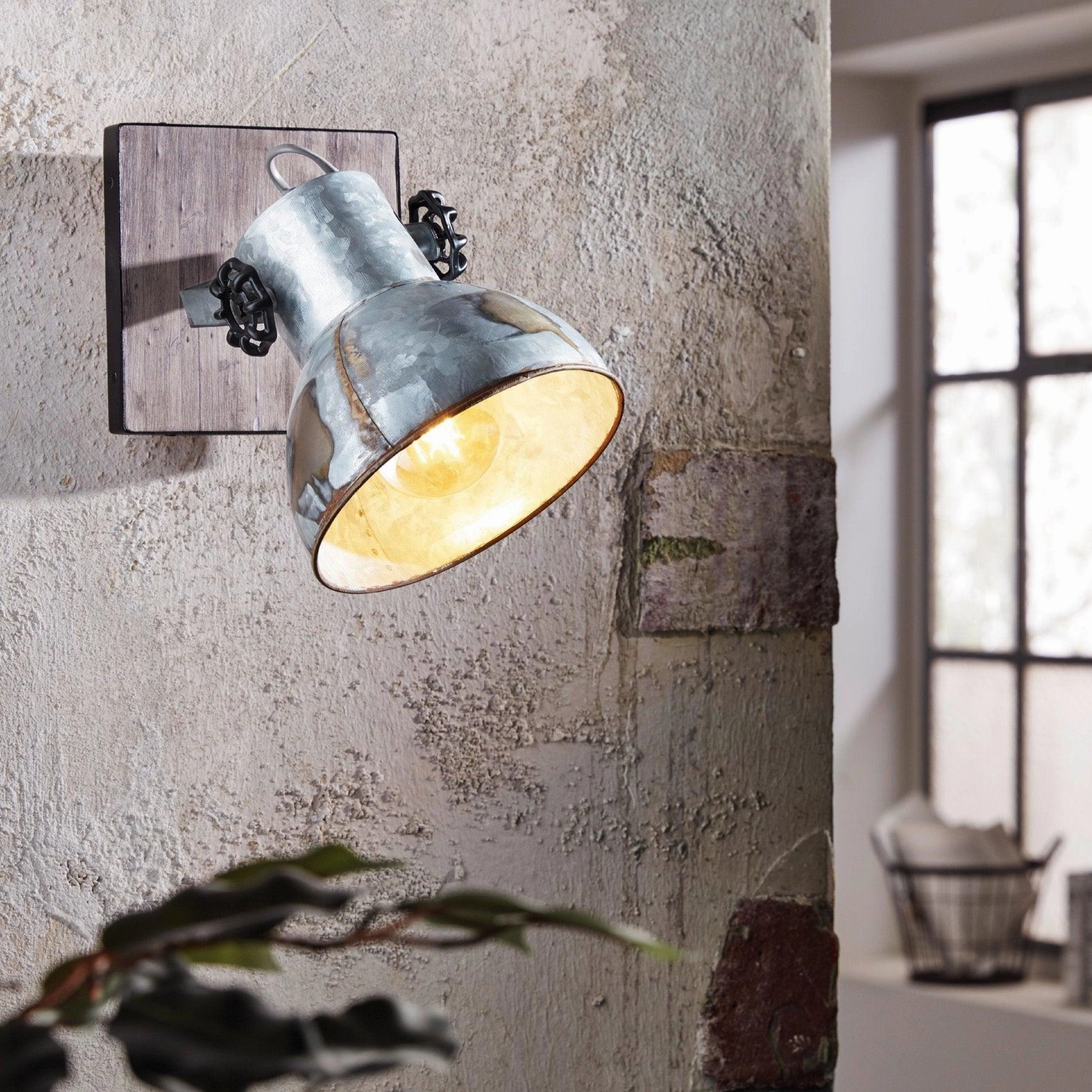 Eglo Barnstaple Wood & Distressed Steel Wall Spotlight