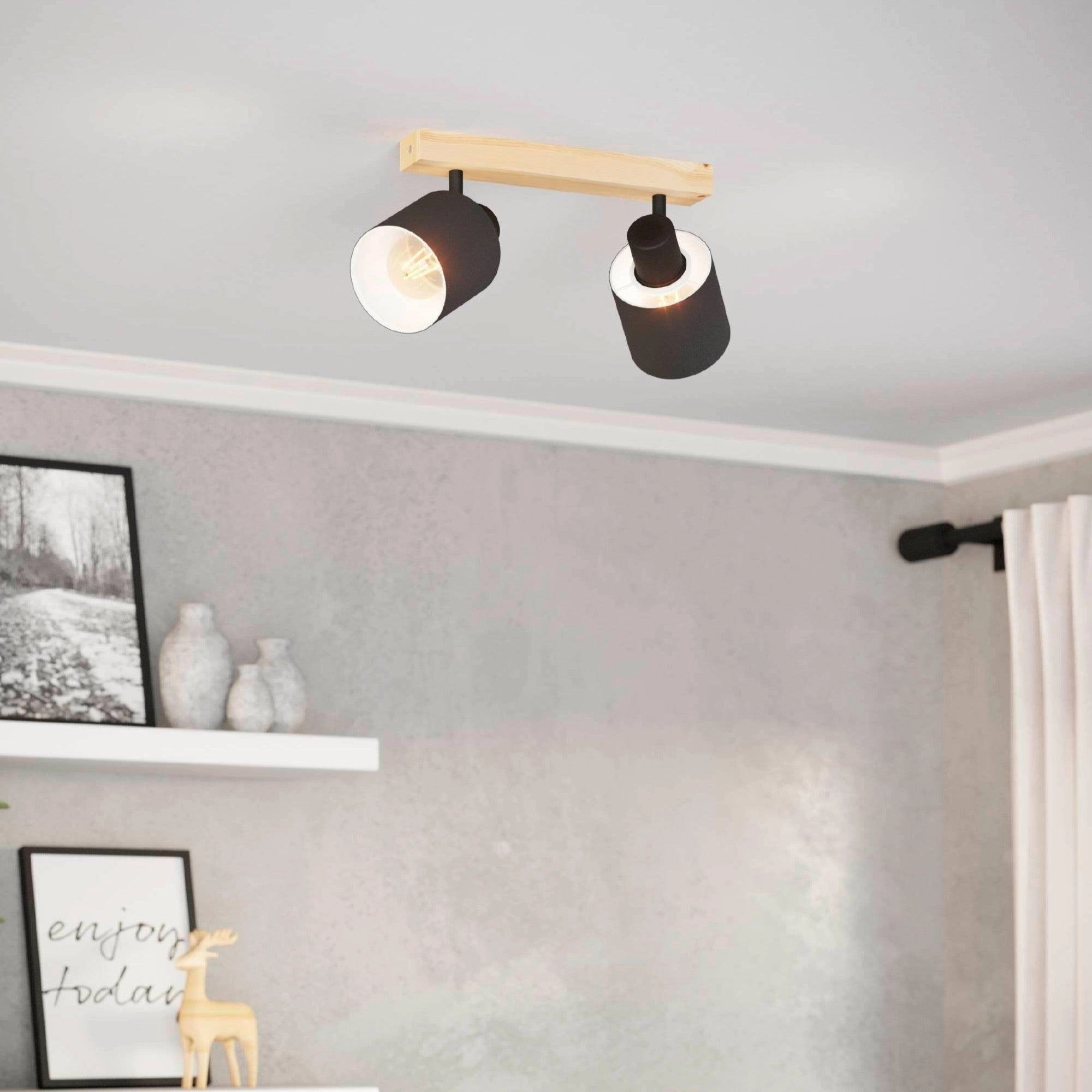 Eglo Batallas Wood & Black 2 Light Bar Spotlight tall arc lamp for living room
