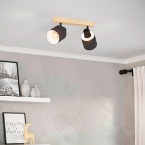 Eglo Batallas Wood & Black 2 Light Bar Spotlight tall arc lamp for living room