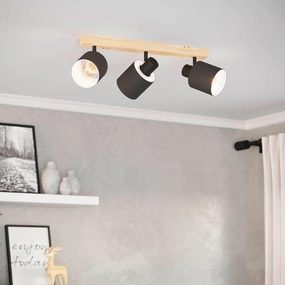 Eglo Batallas Wood & Black 3 Light Bar Spotlight tall arc lamp for living room