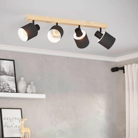 Eglo Batallas Wood & Black 4 Light Bar Spotlight tall arc lamp for living room