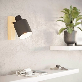 Eglo Batallas Wood & Black Wall Spotlight tall arc lamp for living room