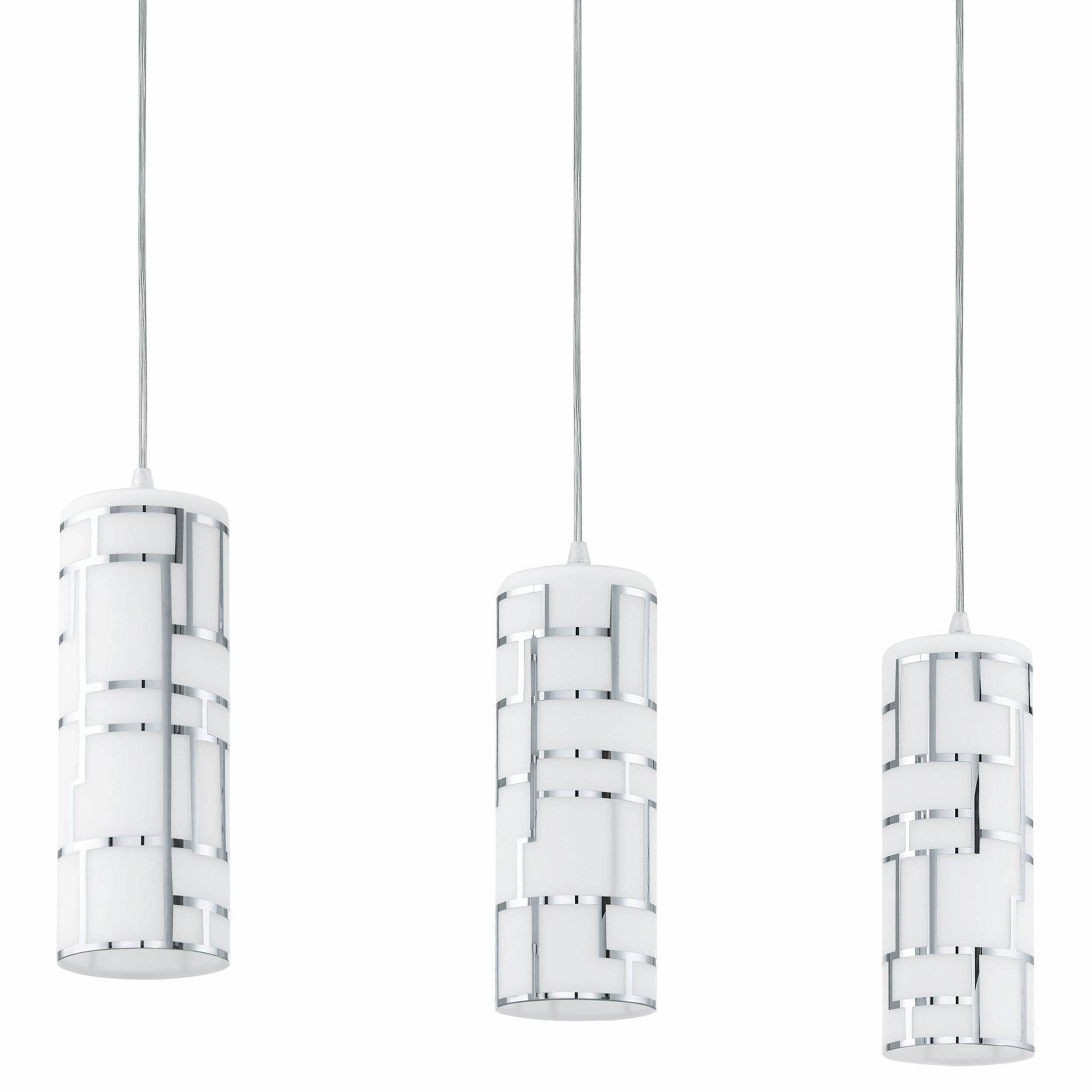 Eglo Bayman 3 Light Bar Pendant - Chrome Plates White Glass Shades