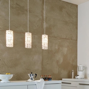 Eglo Bayman 3 Light Bar Pendant - Chrome Plates White Glass Shades sleek LED ceiling lamp