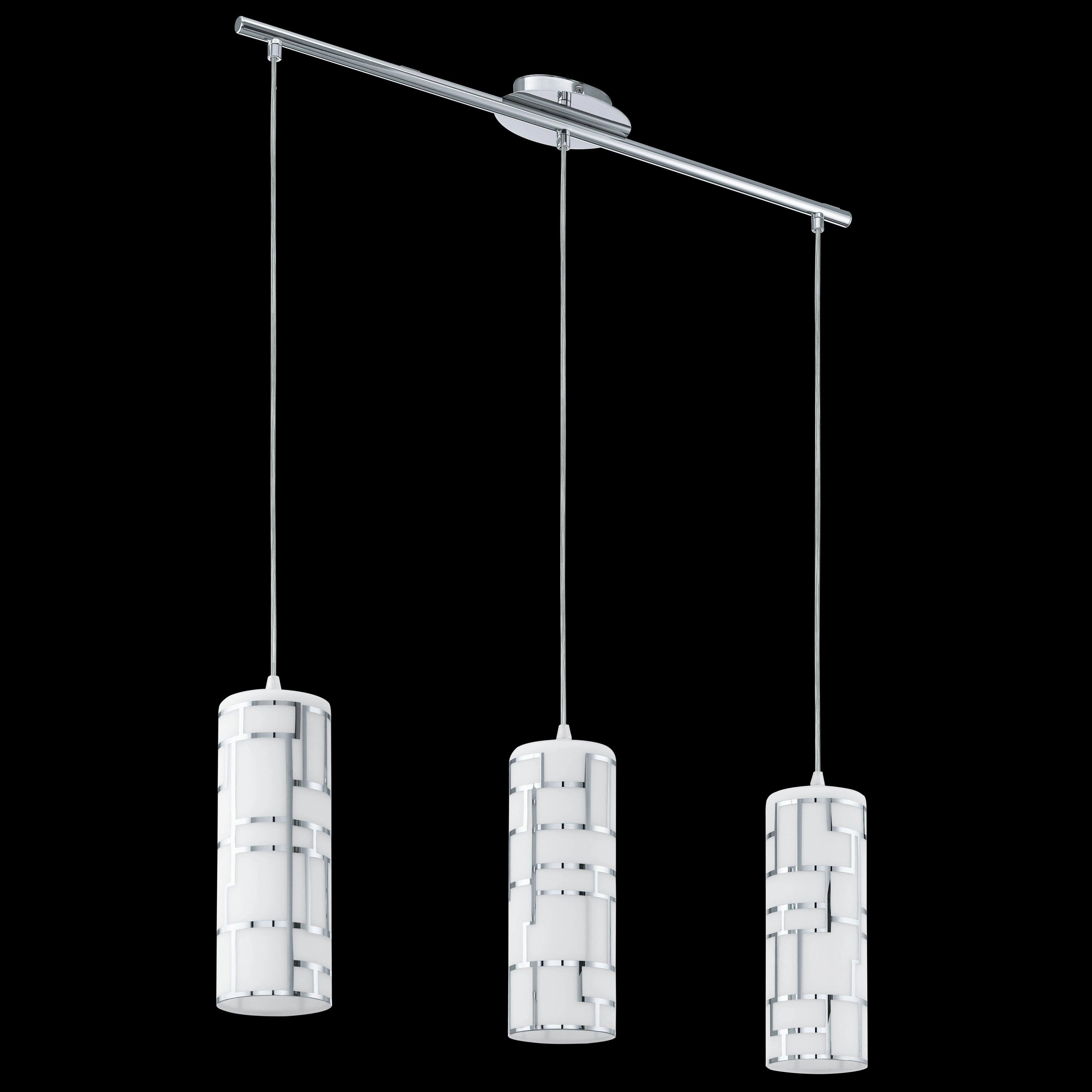 Eglo Bayman 3 Light Bar Pendant - Chrome Plates White Glass Shades