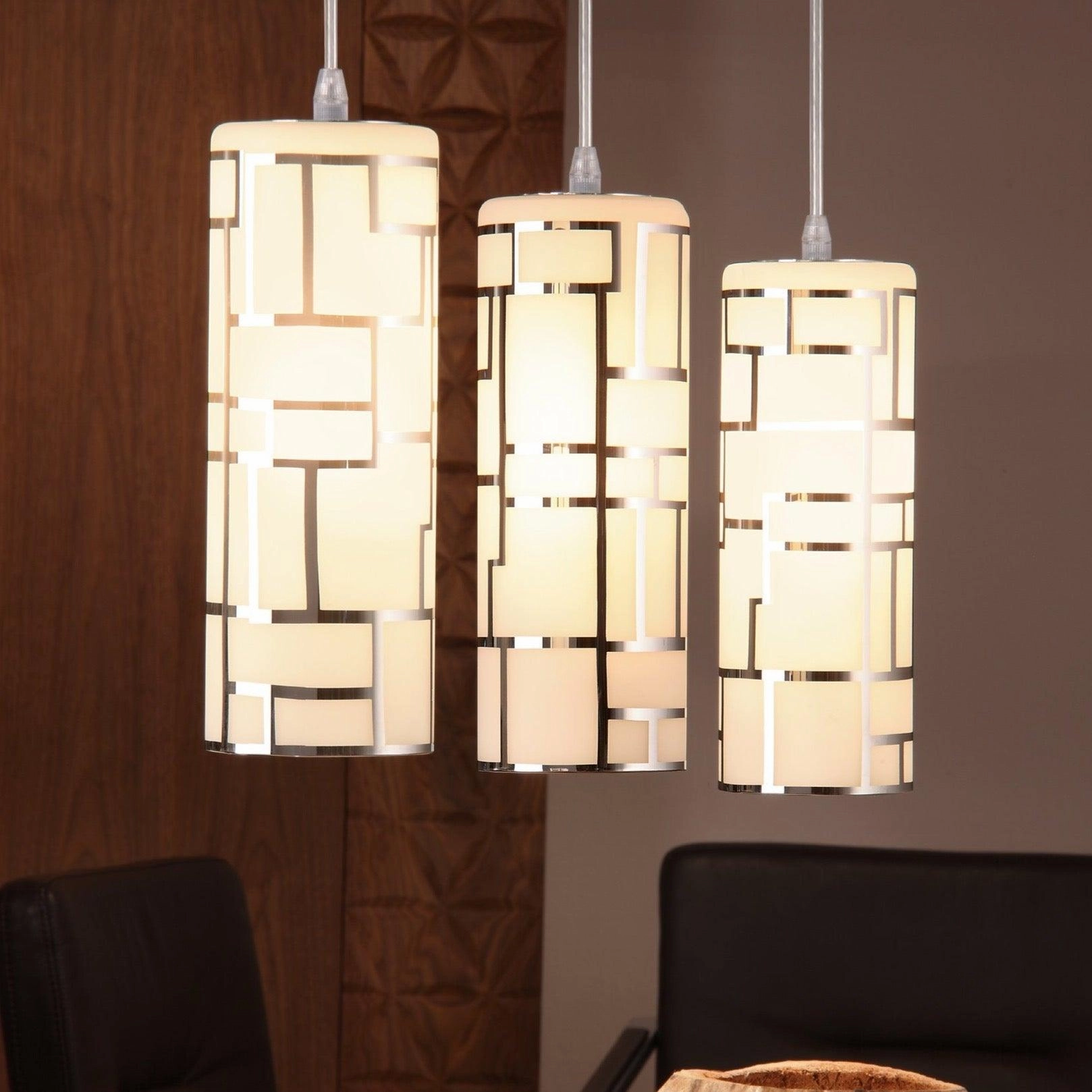 Eglo Bayman 3 Light Bar Pendant - Chrome Plates White Glass Shades