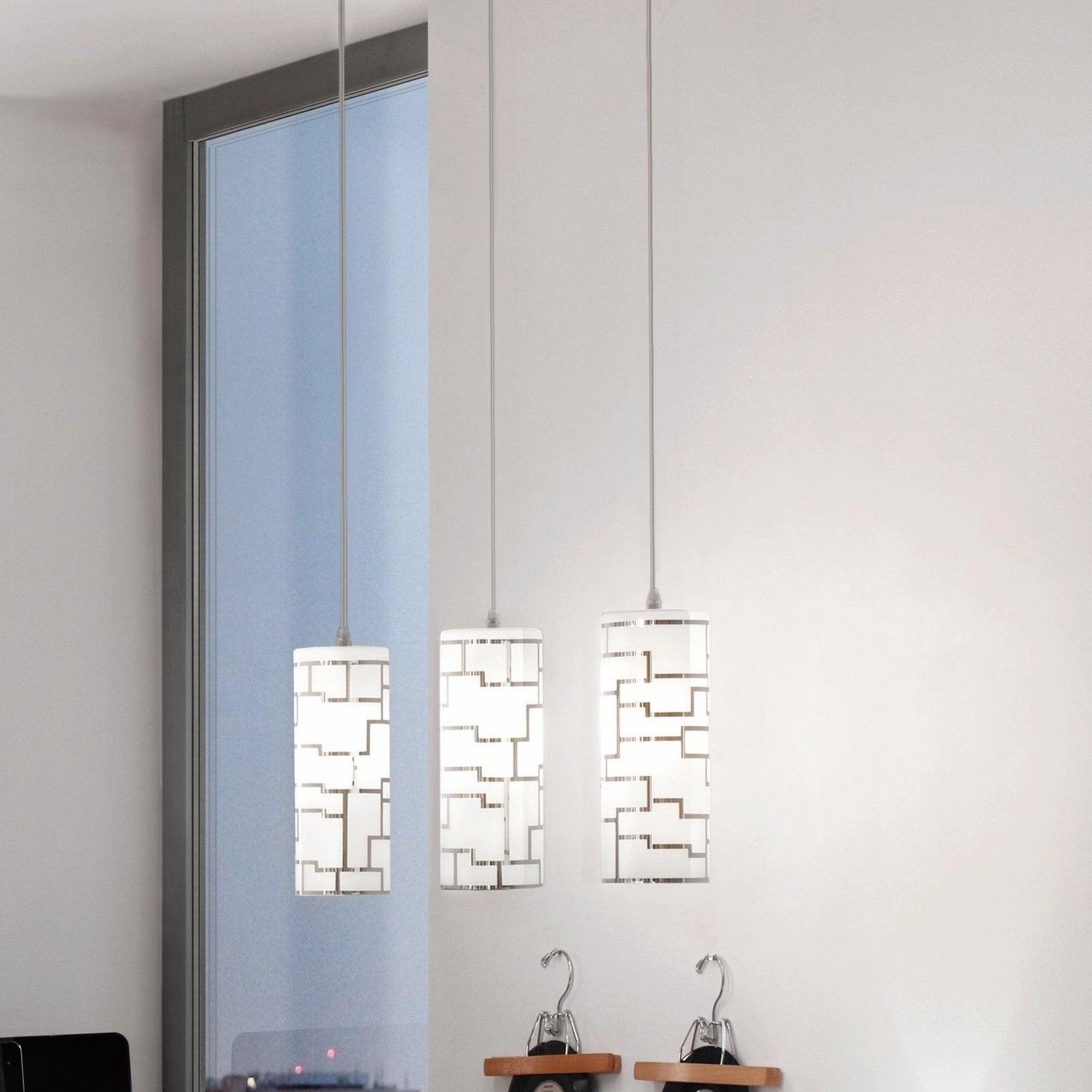 Eglo Bayman 3 Light Bar Pendant - Chrome Plates White Glass Shades