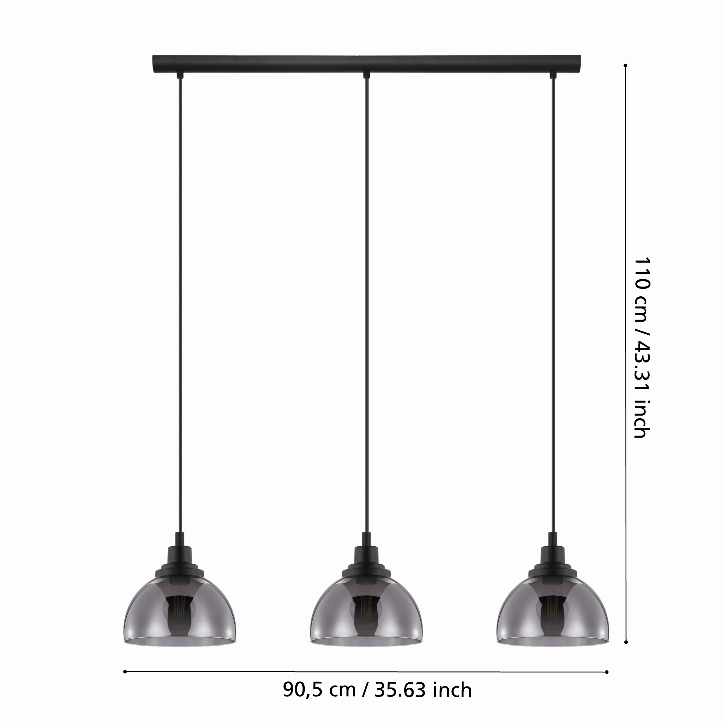 Eglo Beleser 3 Light Smoked Black Glass Ceiling Pendant