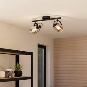Eglo Berregas Vaporised Glass & Black 2 Light Bar Spotlight tall arc lamp for living room