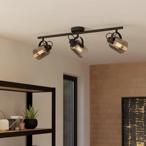 Eglo Berregas Vaporised Glass & Black 3 Light Bar Spotlight tall arc lamp for living room