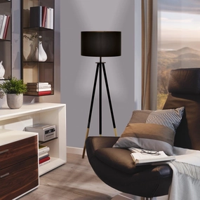 Eglo Bidford Wood & Black Tripod Floor Lamp - Brown Fabric Shade creative lampshade design