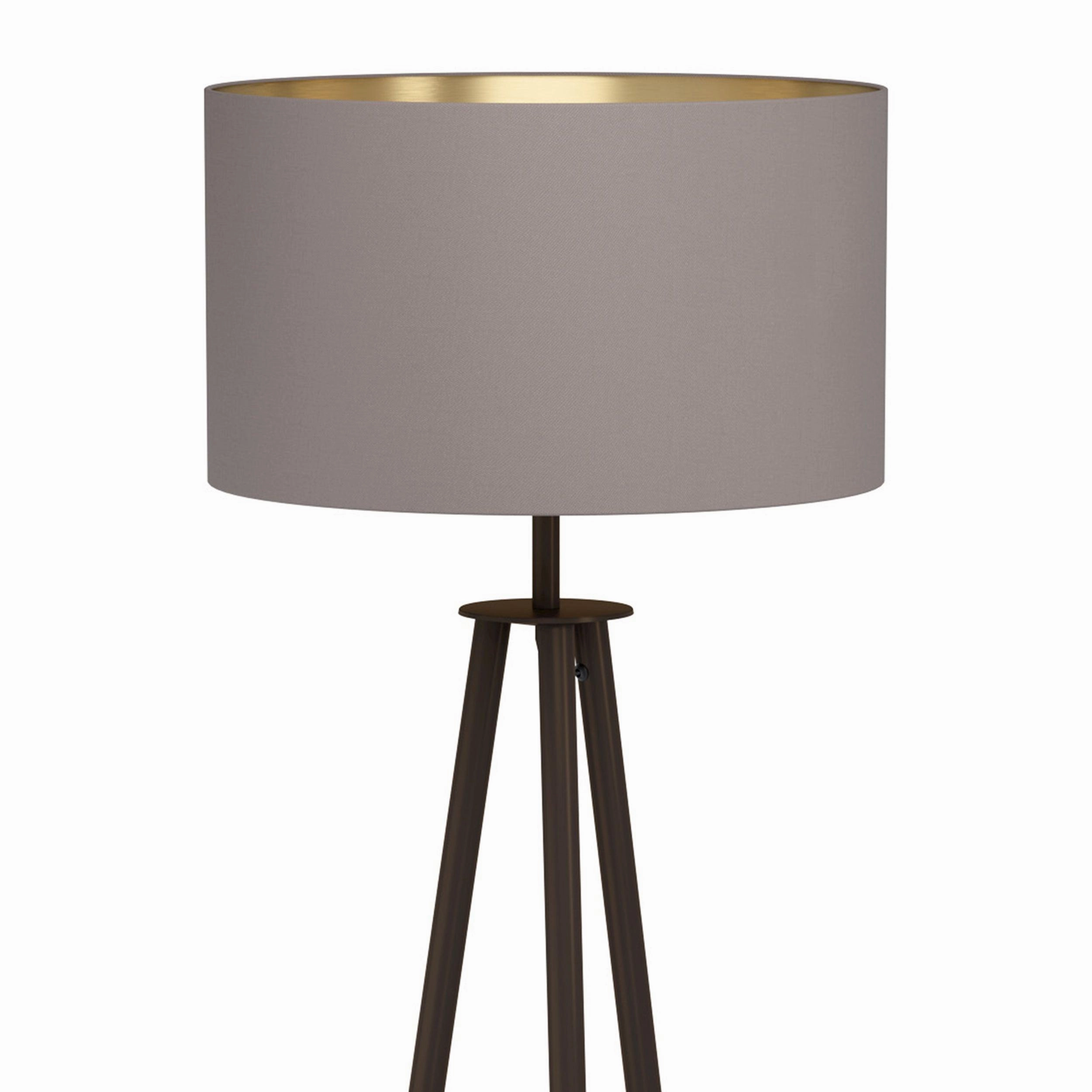 Eglo Bidford Wood & Black Tripod Floor Lamp - Brown Fabric Shade