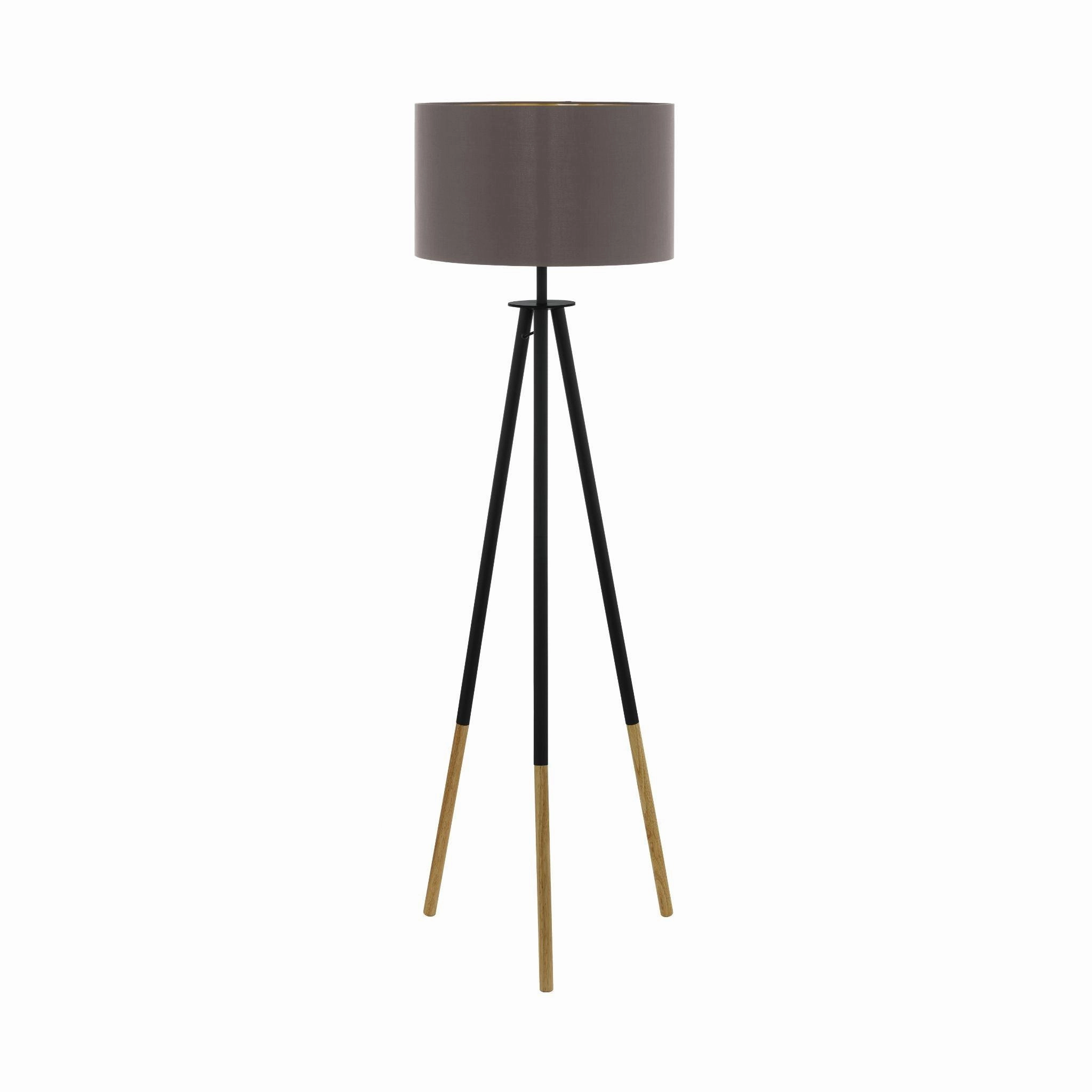 Eglo Bidford Wood & Black Tripod Floor Lamp - Brown Fabric Shade