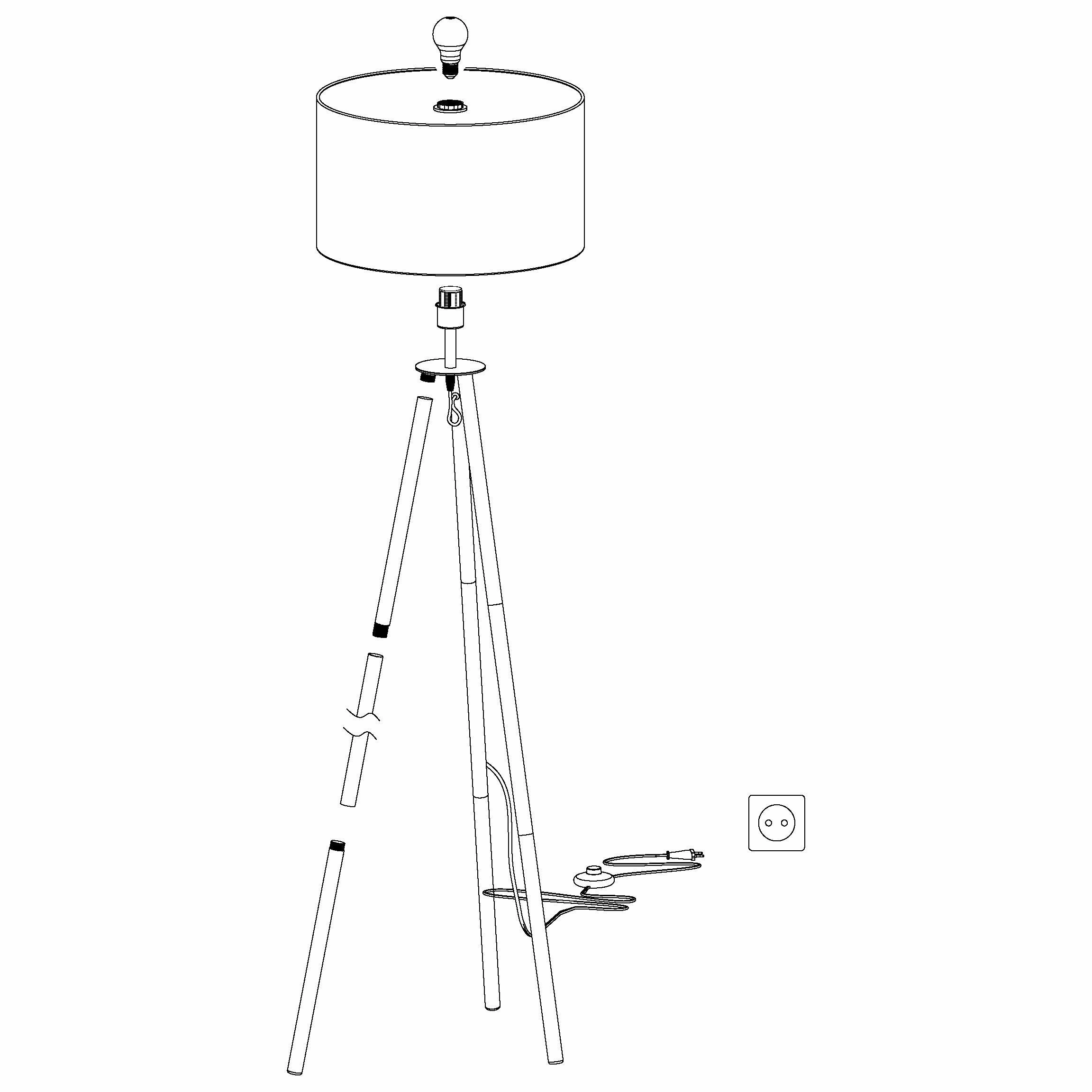 Eglo Bidford Wood & Black Tripod Floor Lamp - Brown Fabric Shade