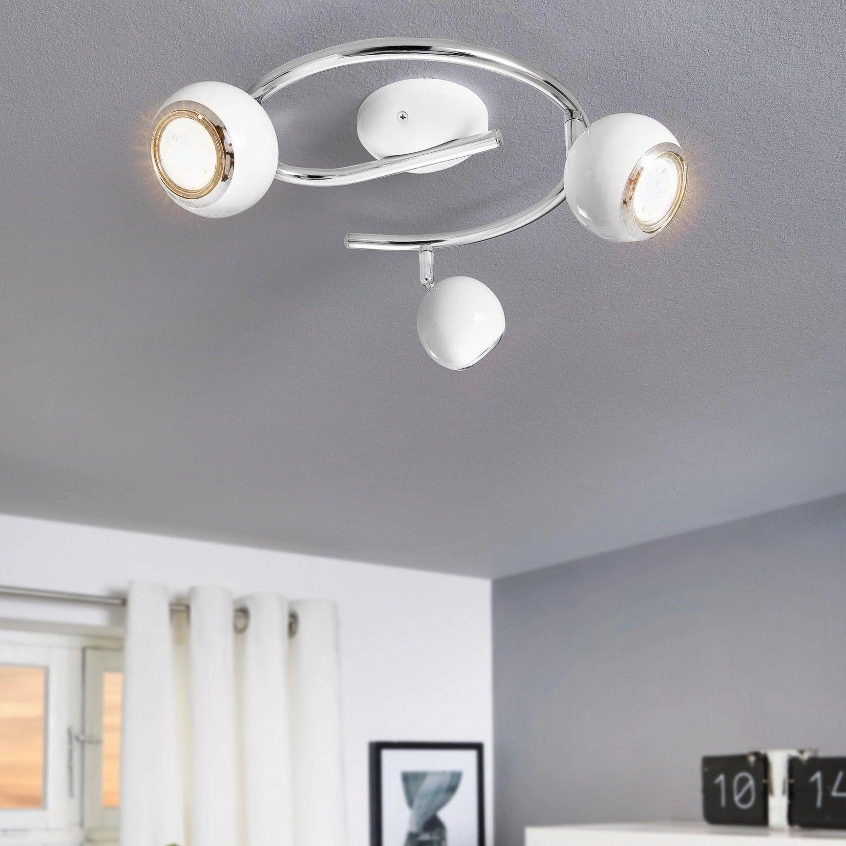 Eglo Bimeda 3 Light White & Chrome Spotlight tall arc lamp for living room