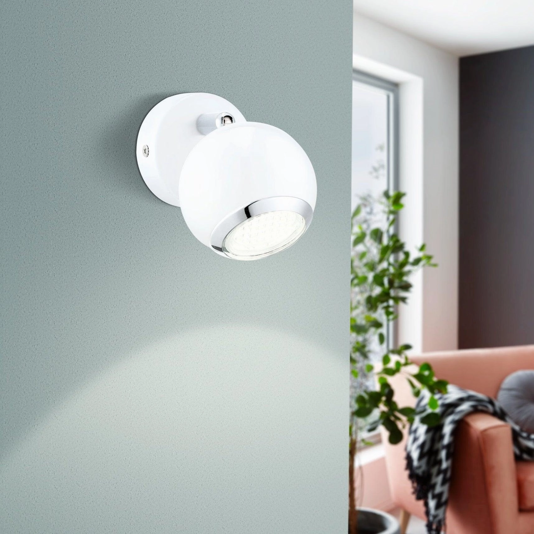 Eglo Bimeda White & Chrome Wall Spotlight tall arc lamp for living room