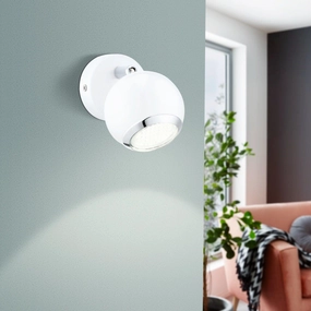 Eglo Bimeda White & Chrome Wall Spotlight tall arc lamp for living room