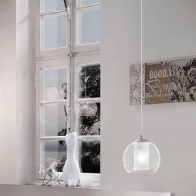 Eglo Bolsano Chrome Clear & White Glass Ceiling Pendant sleek LED ceiling lamp