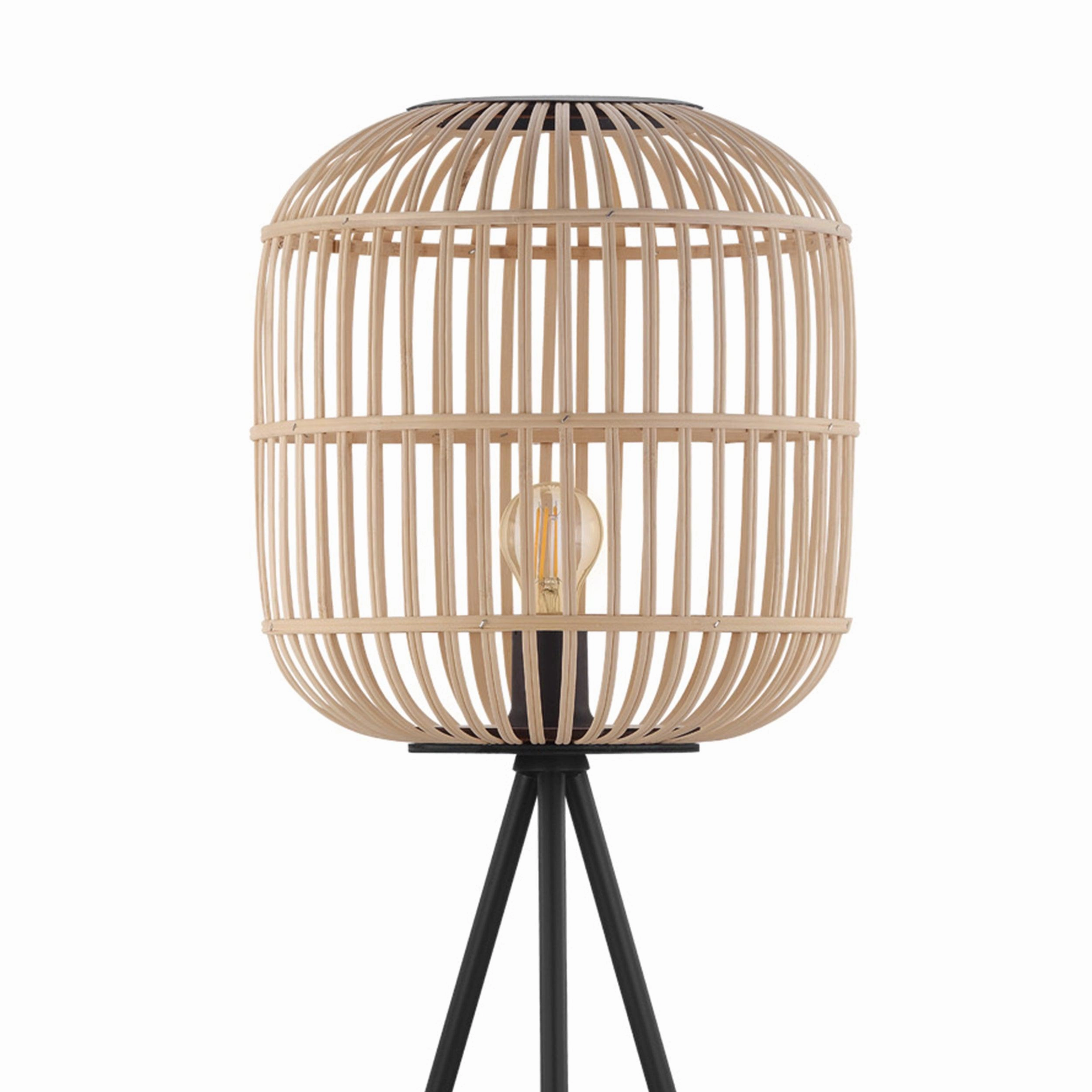 Eglo Bordesley Black Metal Tripod Floor Lamp With Bamboo Shade