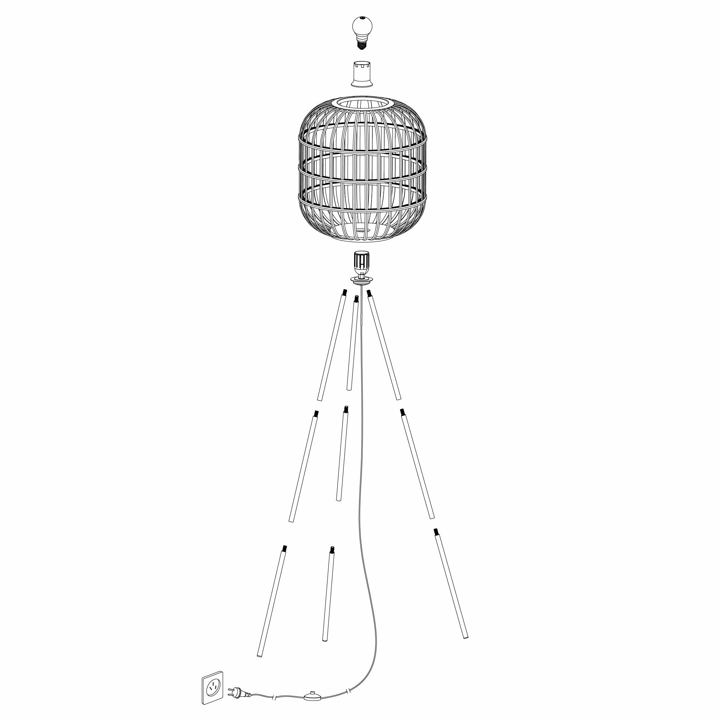 Eglo Bordesley Black Metal Tripod Floor Lamp With Bamboo Shade