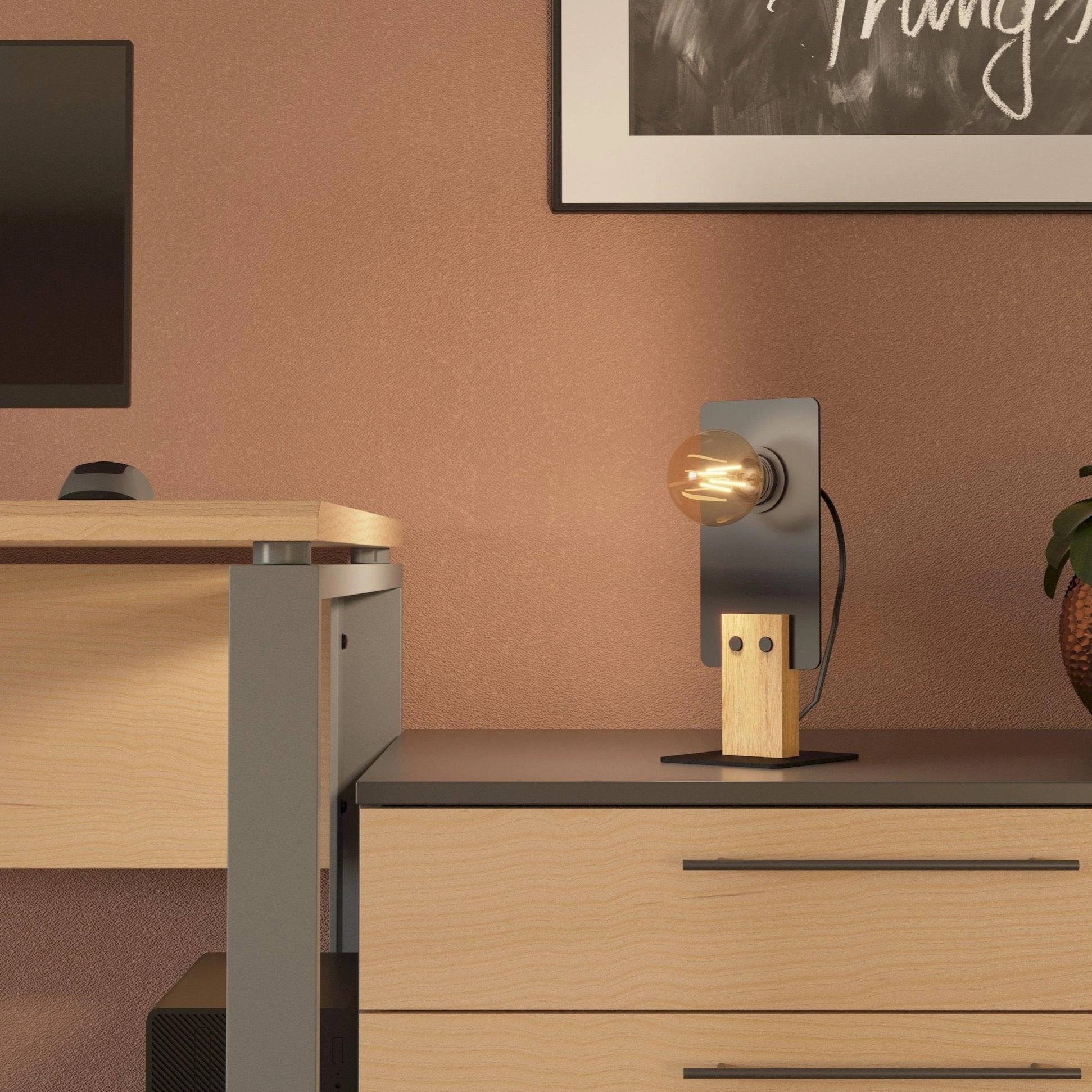 Eglo Bramerton Black & Wooden Table Lamp energy-saving LED light
