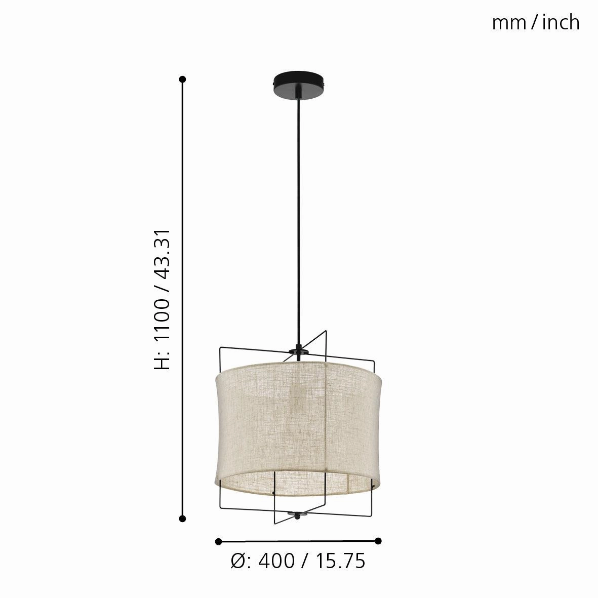 Eglo Bridekirk Black Metal Frame Ceiling Pendant - Linen Shade