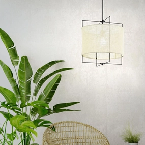 Eglo Bridekirk Black Metal Frame Ceiling Pendant - Linen Shade sleek LED ceiling lamp