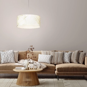 Eglo Bucamaranga Round White & Gold Leaf Design Fabric Pendant sleek LED ceiling lamp