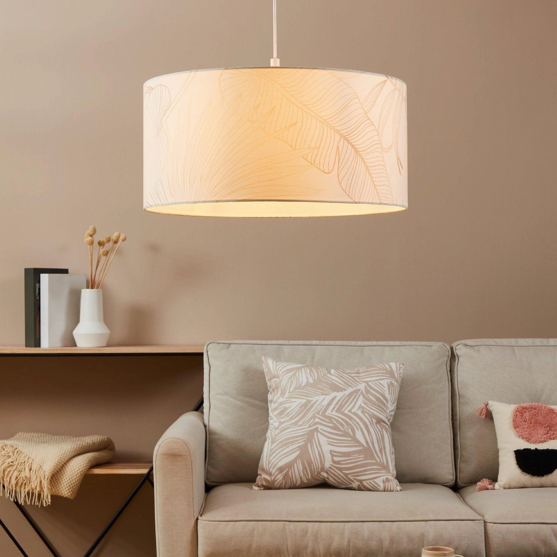 Eglo Bucamaranga Round White & Gold Leaf Design Fabric Pendant