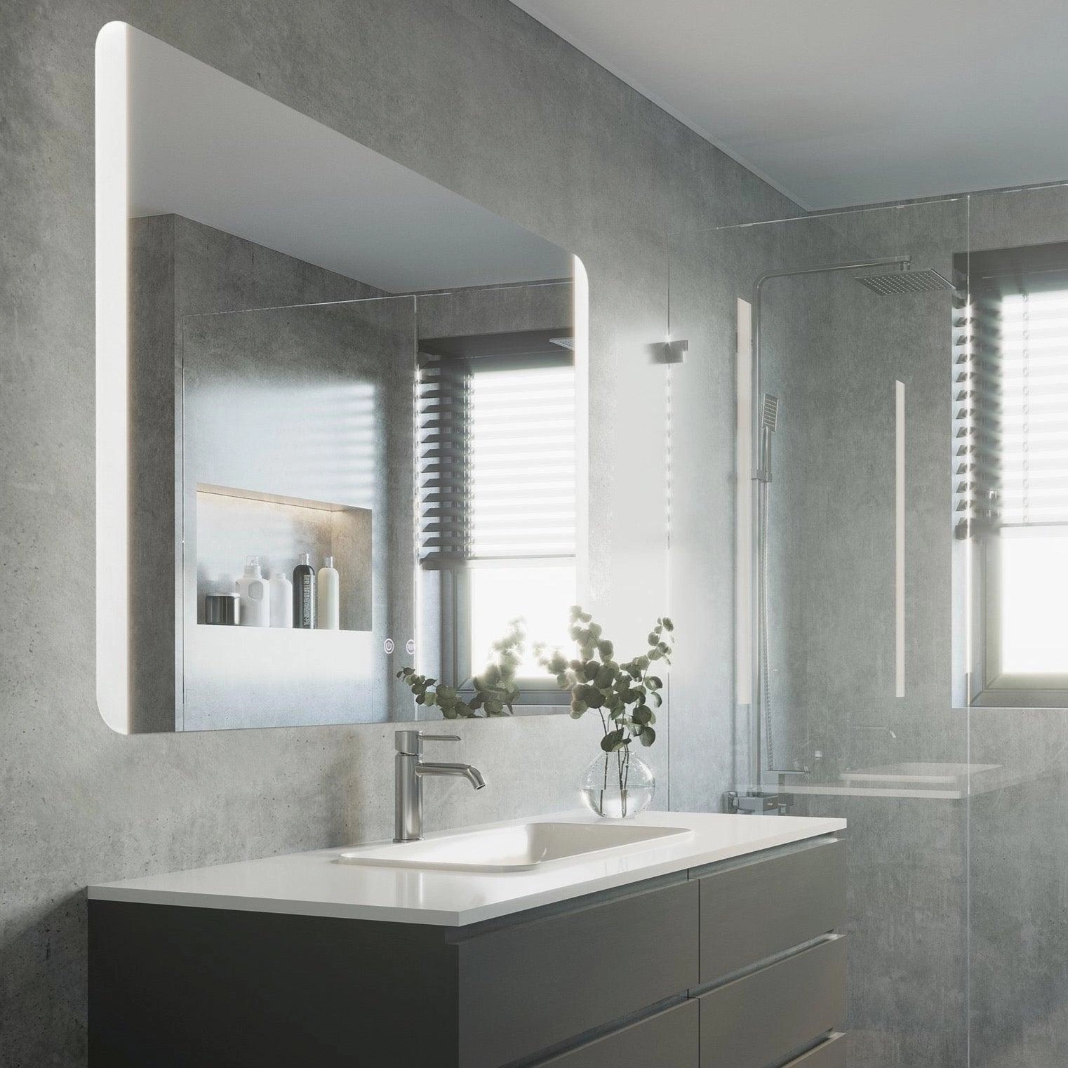 Eglo Buenavista 2 IP44 LED Floating Rectangular Touch Bathroom Mirror - 80cm vintage desk lamp