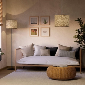Eglo Butterburn Black Floor Lamp - Fabric Birch Leave Shade creative lampshade design