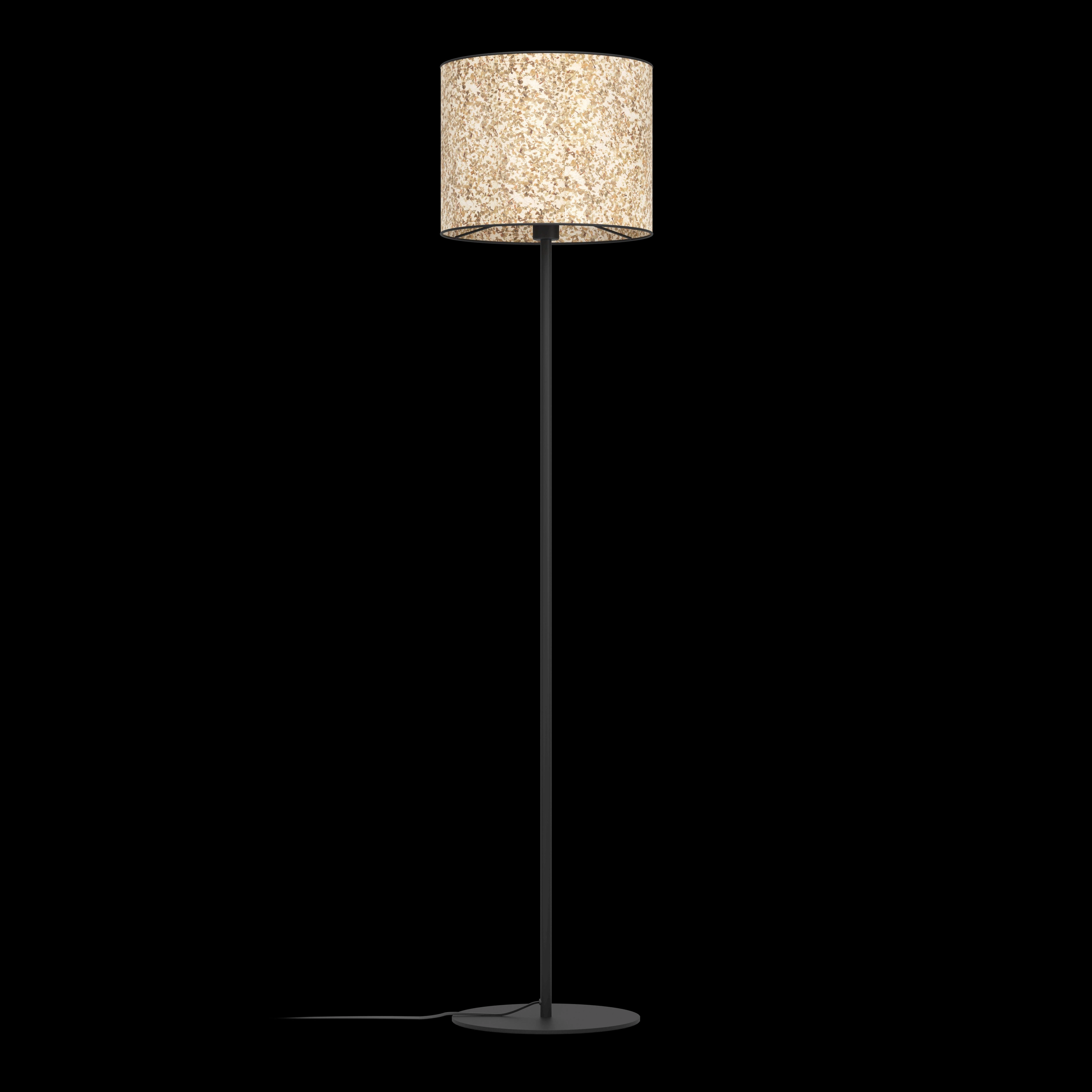 Eglo Butterburn Black Floor Lamp - Fabric Birch Leave Shade