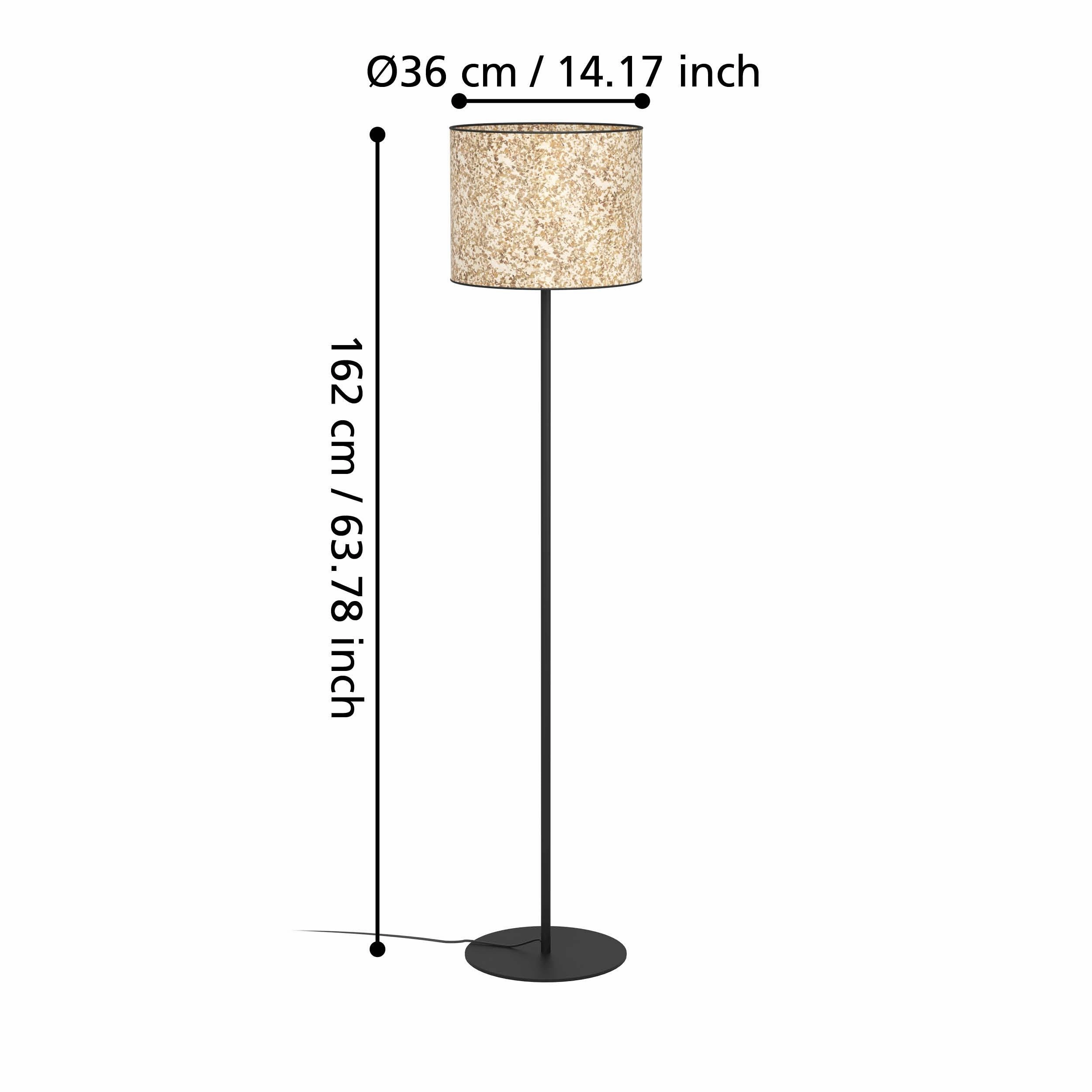 Eglo Butterburn Black Floor Lamp - Fabric Birch Leave Shade