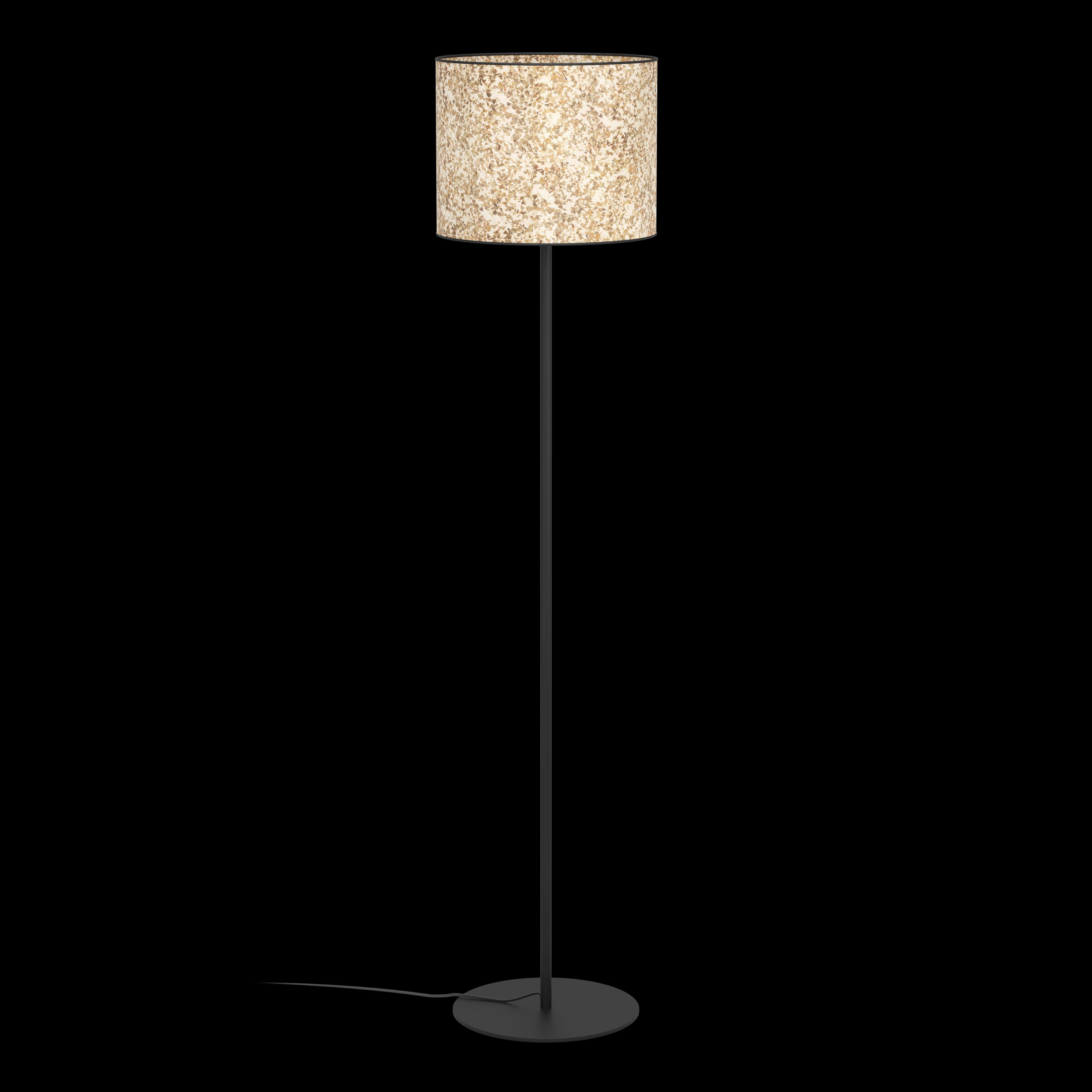 Eglo Butterburn Black Floor Lamp - Fabric Birch Leave Shade