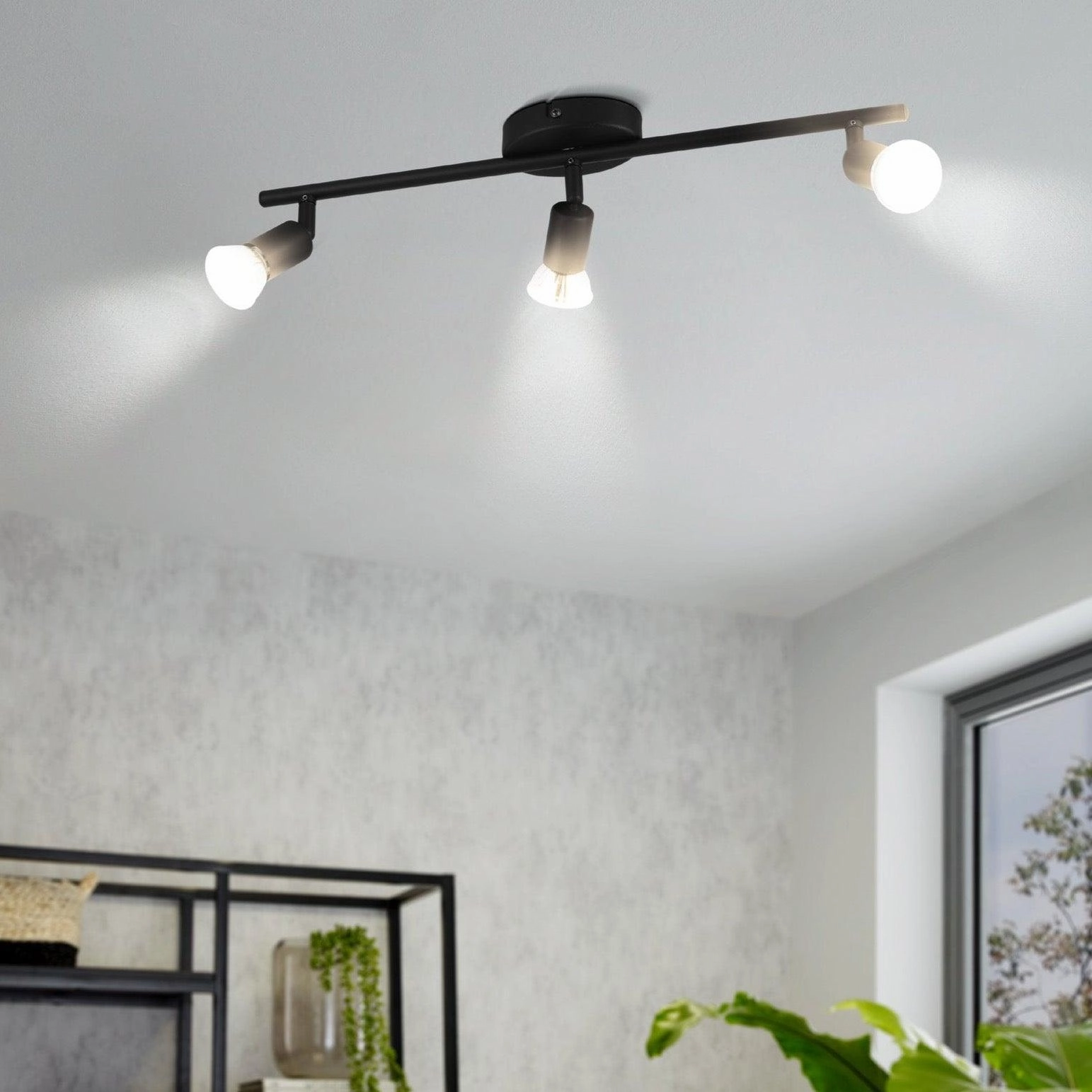 Eglo Buzz-LED Black 3 Light Bar Spotlight tall arc lamp for living room
