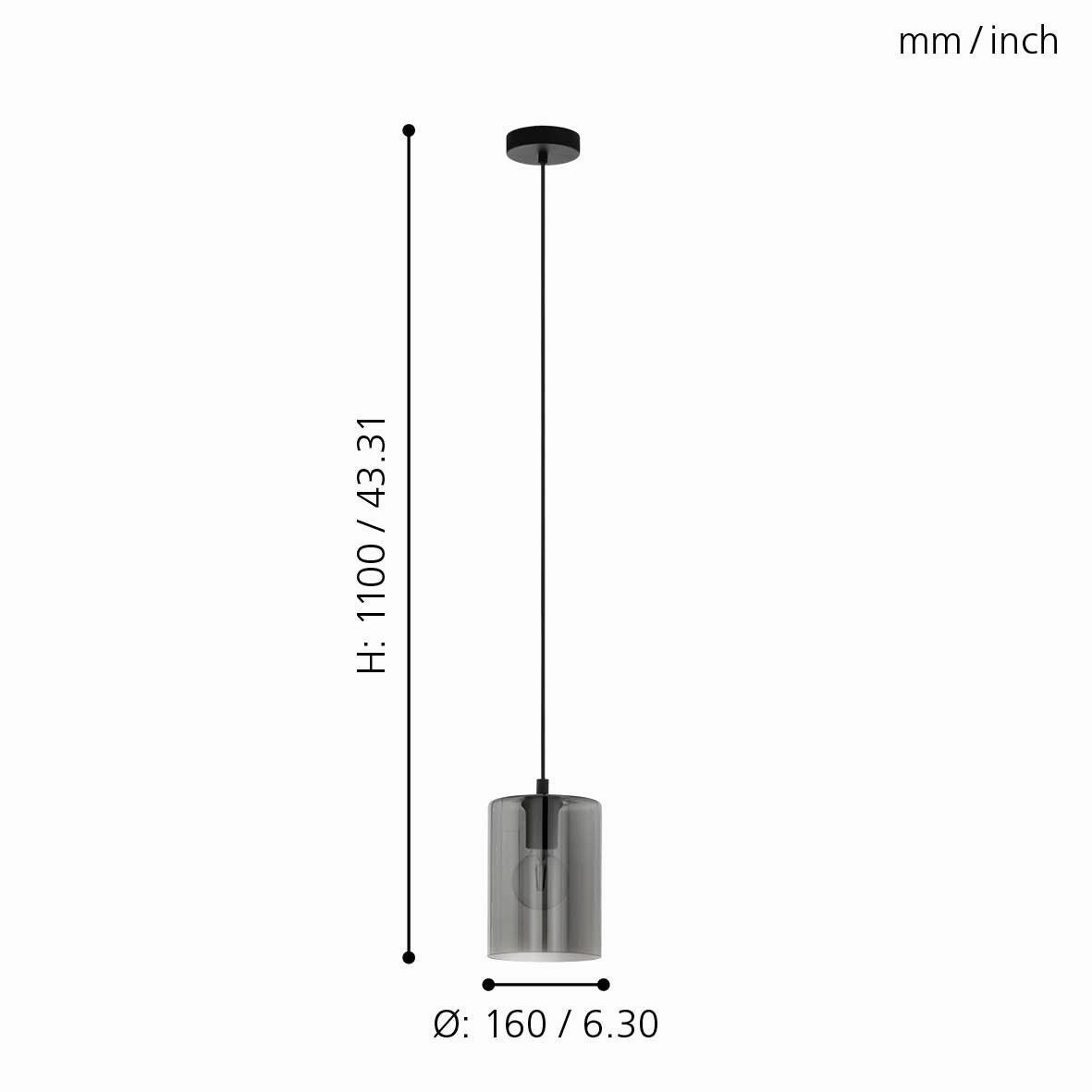Eglo Cadaques 1 Cylindrical Smoked Glass Ceiling Pendant