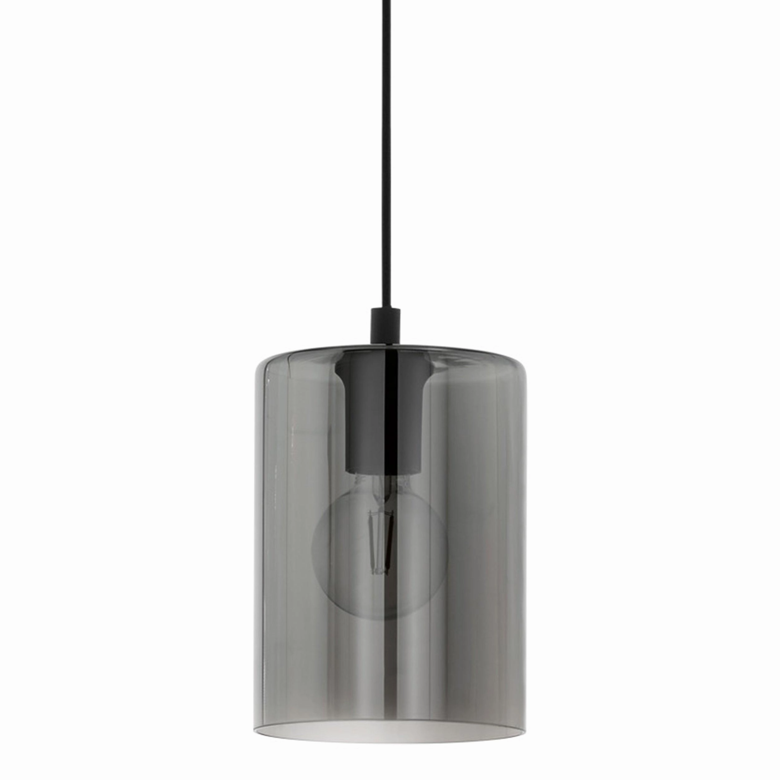 Eglo Cadaques 1 Cylindrical Smoked Glass Ceiling Pendant